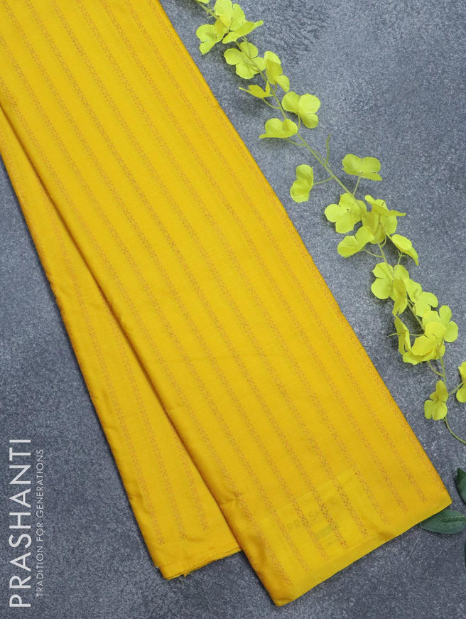 Arani semi silk saree yellow with allover copper zari weaves in borderless style - {{ collection.title }} by Prashanti Sarees