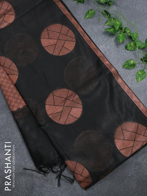 Banarasi cotton saree black with copper zari woven buttas and piping border - {{ collection.title }} by Prashanti Sarees