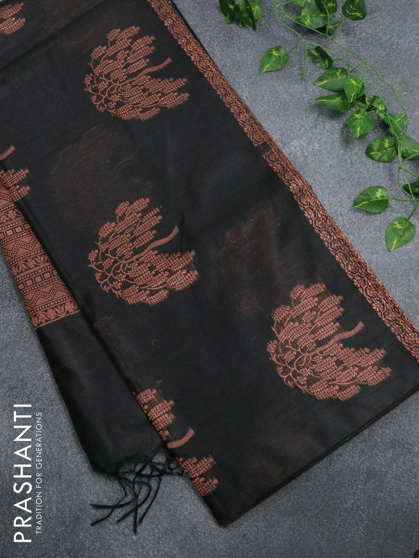 Banarasi cotton saree black with copper zari woven buttas and piping border - {{ collection.title }} by Prashanti Sarees