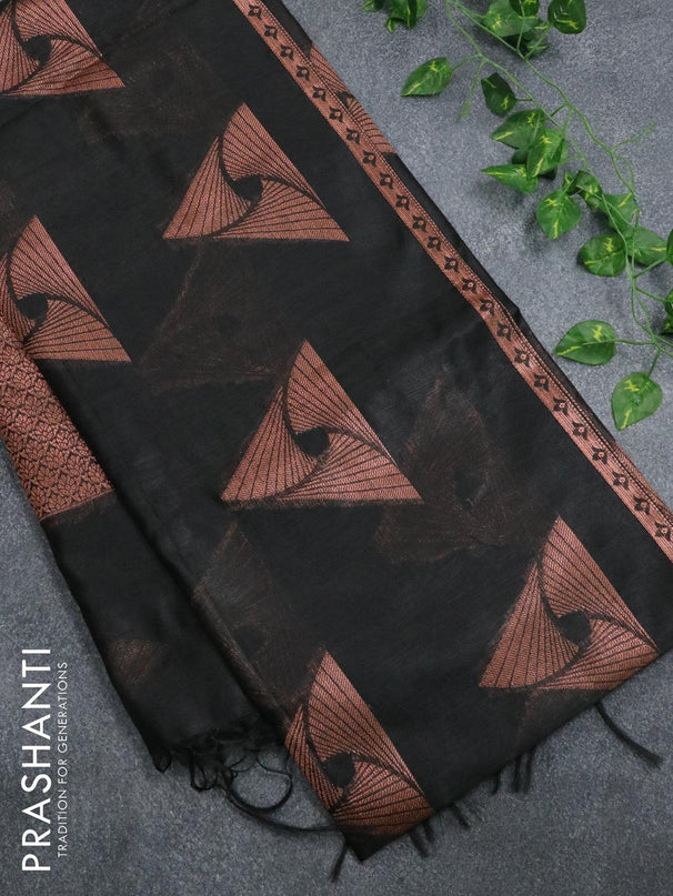 Banarasi cotton saree black with copper zari woven buttas and piping border - {{ collection.title }} by Prashanti Sarees