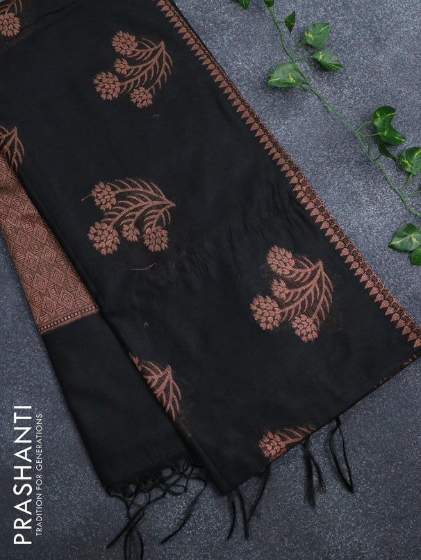 Banarasi cotton saree black with copper zari woven buttas and piping border - {{ collection.title }} by Prashanti Sarees