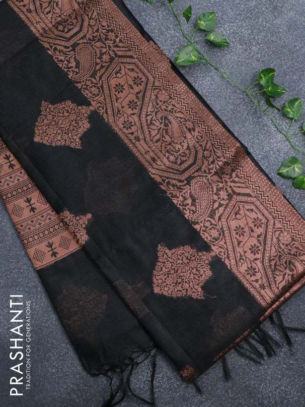 Banarasi cotton saree black with copper zari woven buttas and piping border - {{ collection.title }} by Prashanti Sarees