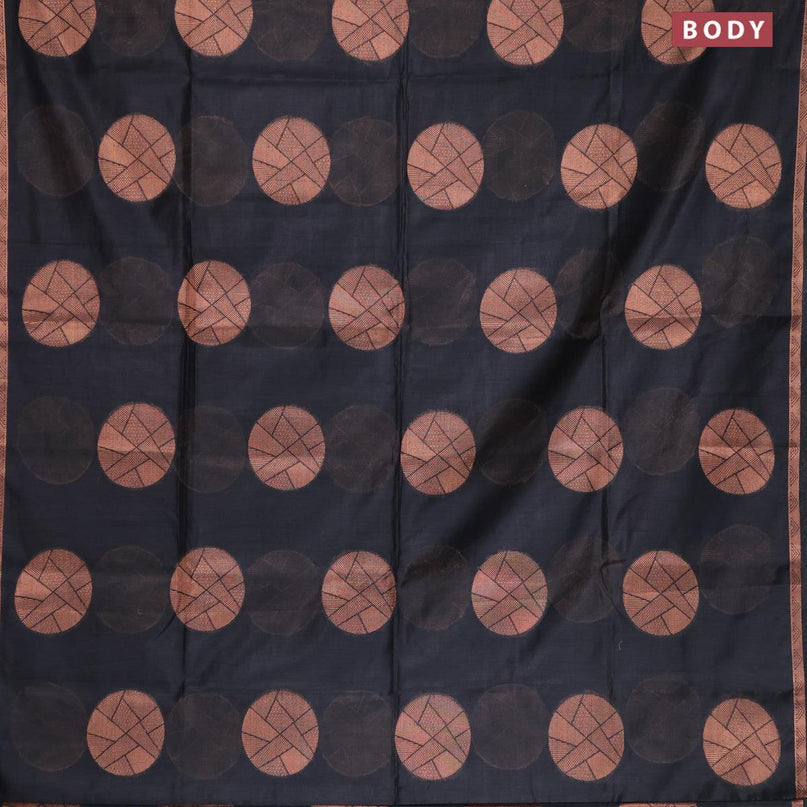 Banarasi cotton saree black with copper zari woven buttas and piping border - {{ collection.title }} by Prashanti Sarees