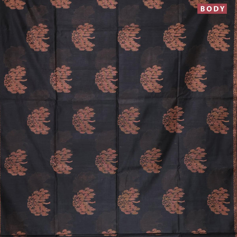 Banarasi cotton saree black with copper zari woven buttas and piping border - {{ collection.title }} by Prashanti Sarees