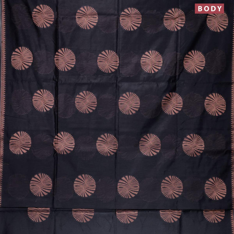 Banarasi cotton saree black with copper zari woven buttas and piping border - {{ collection.title }} by Prashanti Sarees