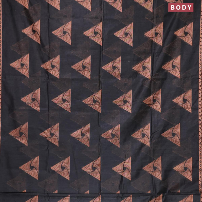 Banarasi cotton saree black with copper zari woven buttas and piping border - {{ collection.title }} by Prashanti Sarees