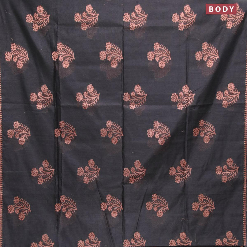 Banarasi cotton saree black with copper zari woven buttas and piping border - {{ collection.title }} by Prashanti Sarees