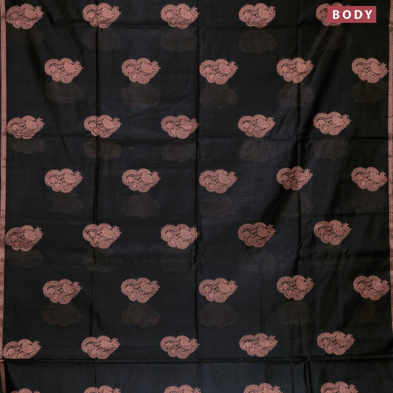 Banarasi cotton saree black with copper zari woven buttas and piping border - {{ collection.title }} by Prashanti Sarees