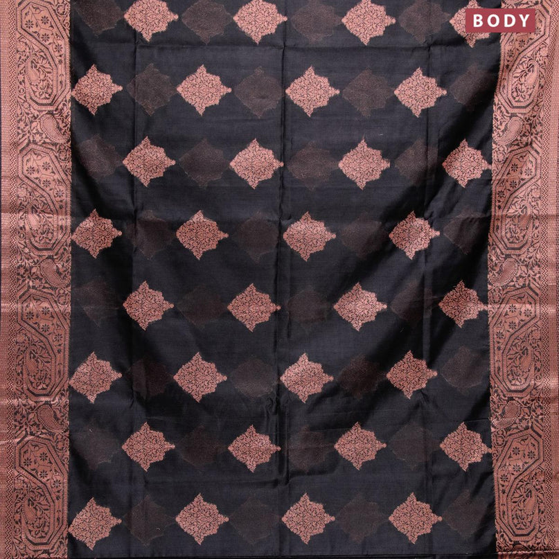 Banarasi cotton saree black with copper zari woven buttas and piping border - {{ collection.title }} by Prashanti Sarees