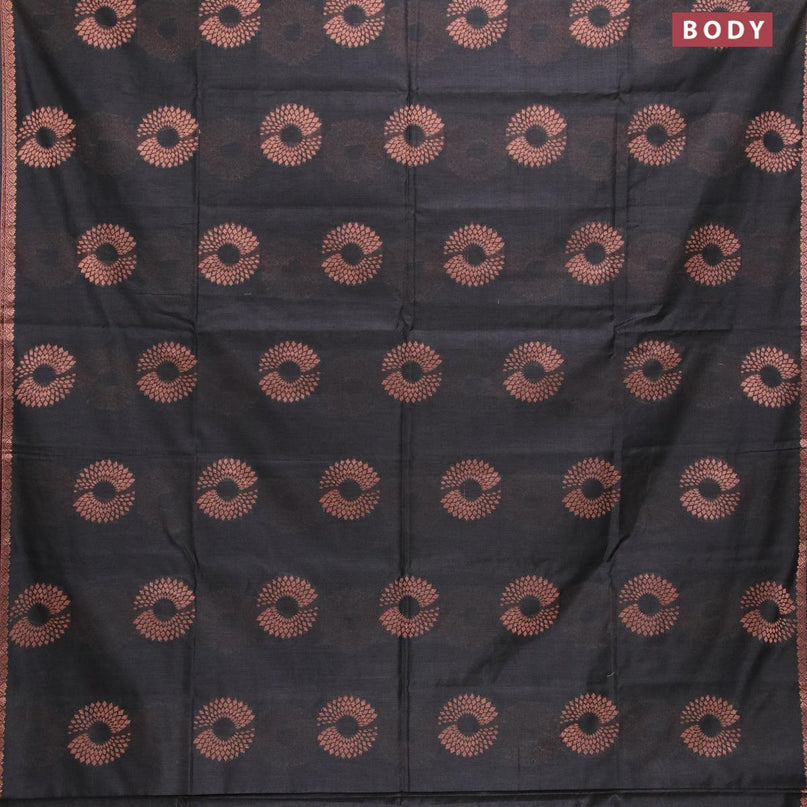 Banarasi cotton saree black with copper zari woven floral buttas and piping border - {{ collection.title }} by Prashanti Sarees