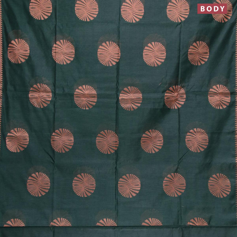 Banarasi cotton saree dark green with copper zari woven buttas and piping border - {{ collection.title }} by Prashanti Sarees