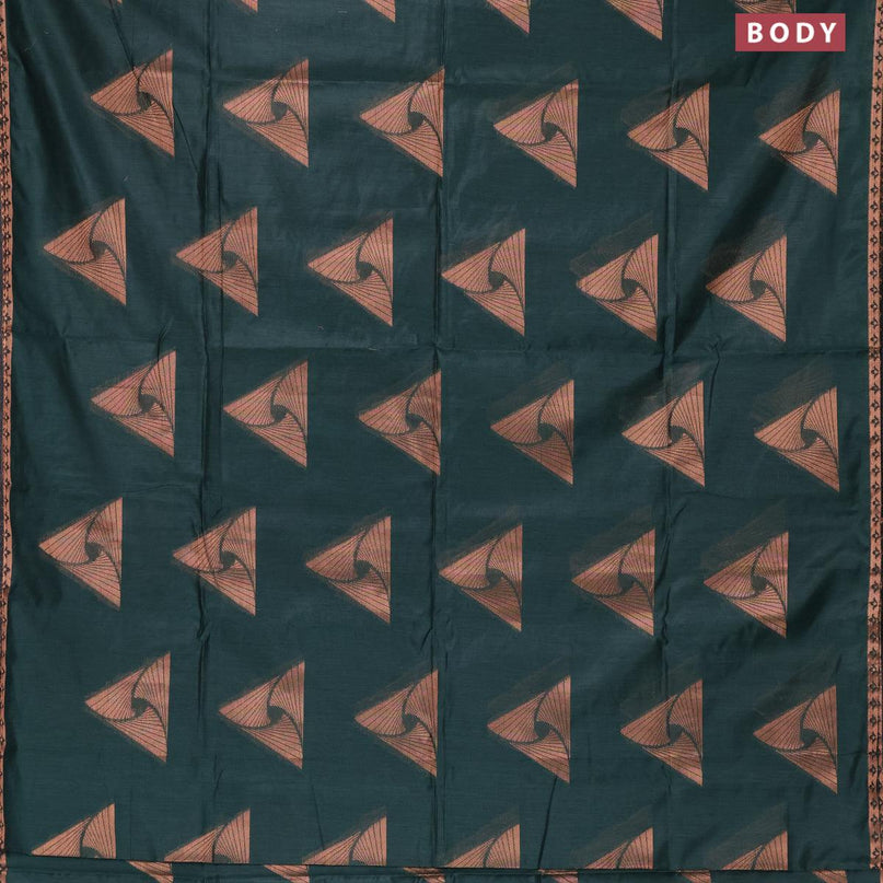 Banarasi cotton saree dark green with copper zari woven buttas and piping border - {{ collection.title }} by Prashanti Sarees