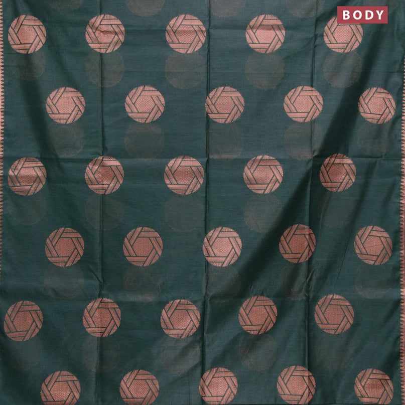 Banarasi cotton saree dark green with copper zari woven buttas and piping border - {{ collection.title }} by Prashanti Sarees