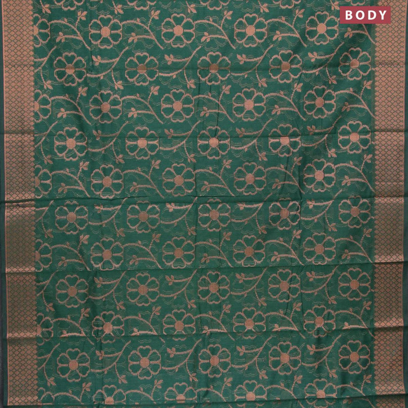 Banarasi cotton saree green with allover copper zari woven floral weaves and zari woven border - {{ collection.title }} by Prashanti Sarees