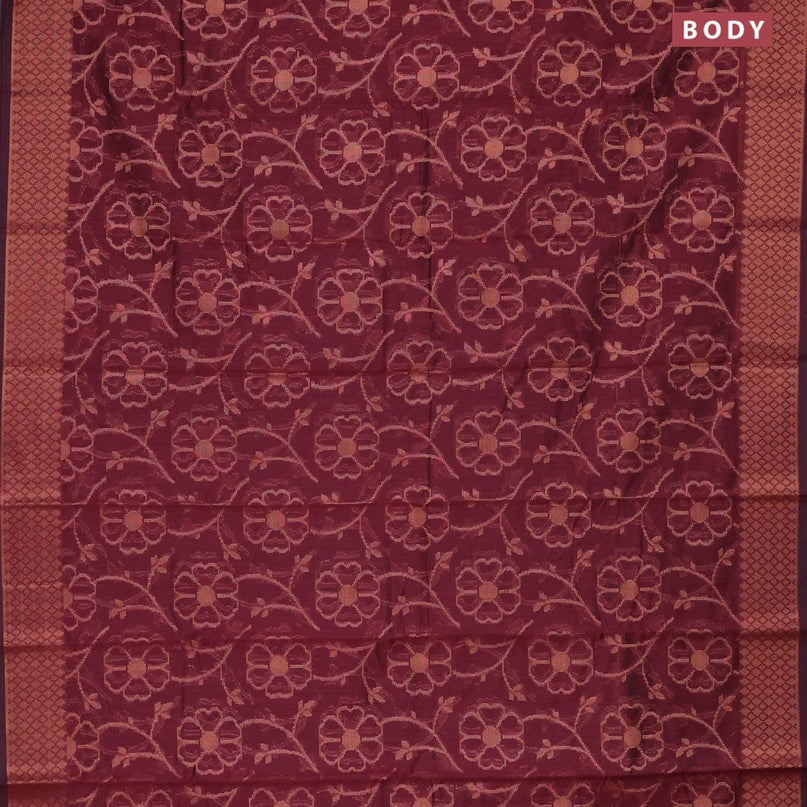 Banarasi cotton saree maroon with allover copper zari woven floral weaves and zari woven border - {{ collection.title }} by Prashanti Sarees