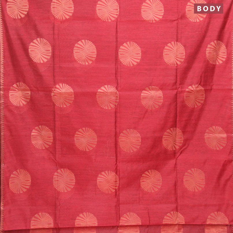 Banarasi cotton saree maroon with copper zari woven buttas and piping border - {{ collection.title }} by Prashanti Sarees