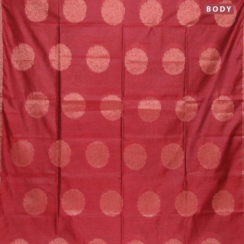 Banarasi cotton saree maroon with copper zari woven buttas and piping border - {{ collection.title }} by Prashanti Sarees