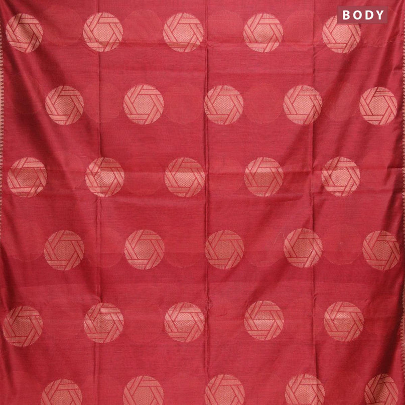 Banarasi cotton saree maroon with copper zari woven buttas and piping border - {{ collection.title }} by Prashanti Sarees