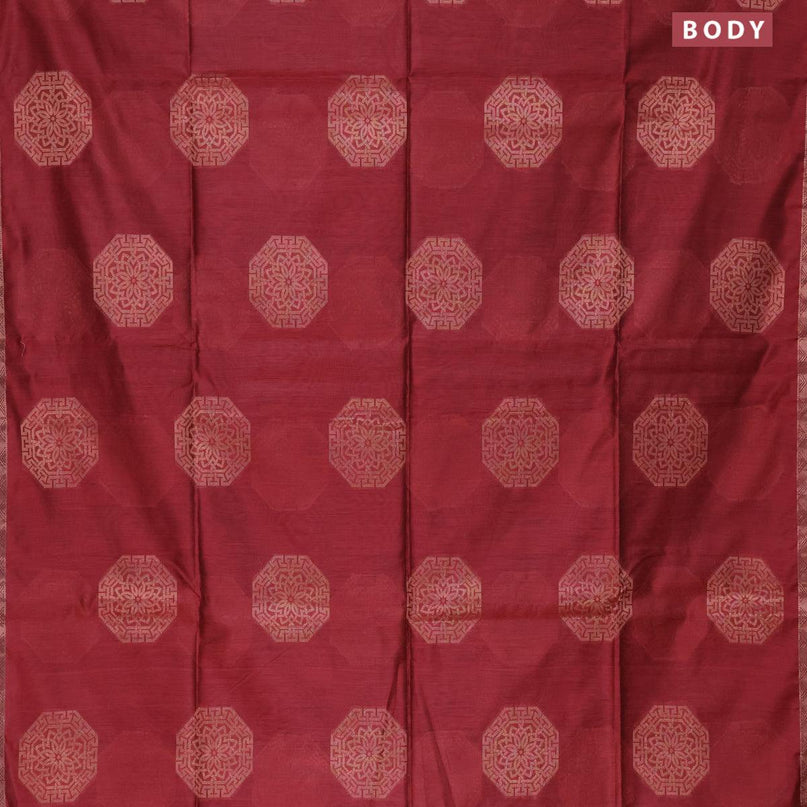 Banarasi cotton saree maroon with copper zari woven buttas and piping border - {{ collection.title }} by Prashanti Sarees