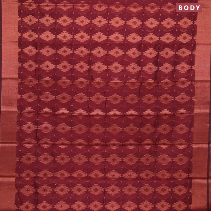 Banarasi cotton saree maroon with copper zari woven ikat weaves and copper zari woven border - {{ collection.title }} by Prashanti Sarees