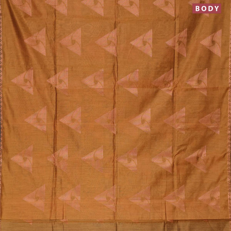 Banarasi cotton saree mustard yellow with copper zari woven buttas and piping border - {{ collection.title }} by Prashanti Sarees