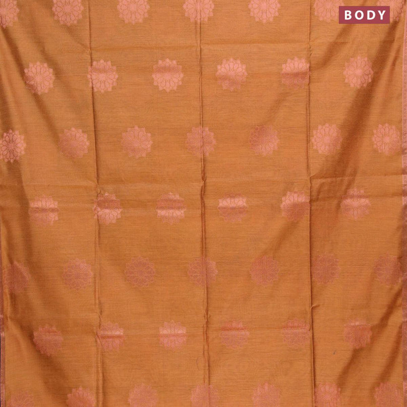 Banarasi cotton saree mustard yellow with copper zari woven buttas and piping border - {{ collection.title }} by Prashanti Sarees