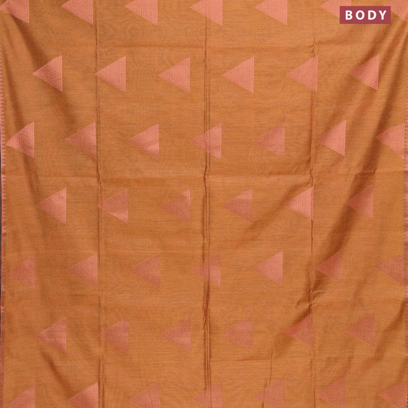 Banarasi cotton saree mustard yellow with copper zari woven geometric buttas and piping border - {{ collection.title }} by Prashanti Sarees