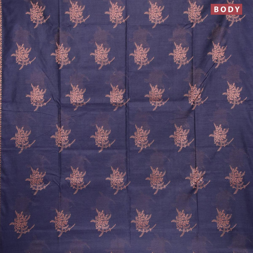 Banarasi cotton saree navy blue with copper zari woven buttas and piping border - {{ collection.title }} by Prashanti Sarees