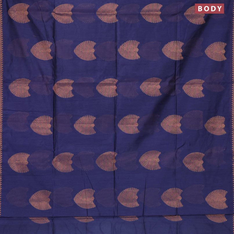 Banarasi cotton saree navy blue with copper zari woven buttas and piping border - {{ collection.title }} by Prashanti Sarees