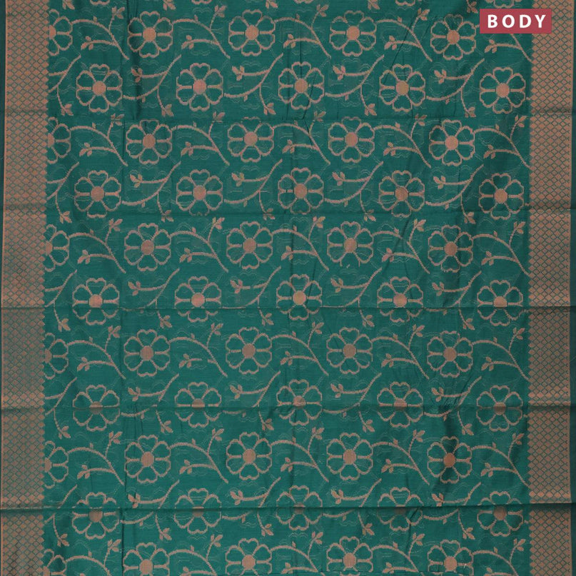 Banarasi cotton saree peacock green with allover copper zari woven floral weaves and zari woven border - {{ collection.title }} by Prashanti Sarees