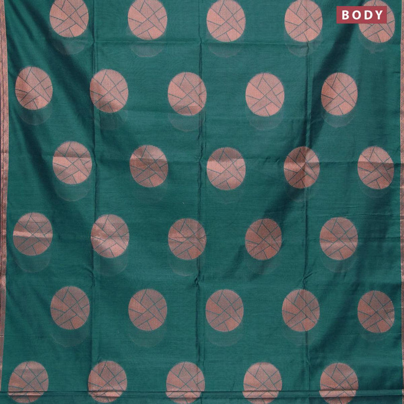 Banarasi cotton saree peacock green with copper zari woven buttas and piping border - {{ collection.title }} by Prashanti Sarees