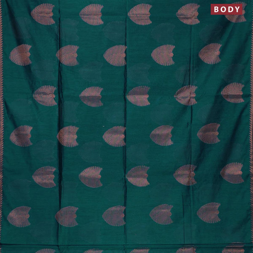 Banarasi cotton saree peacock green with copper zari woven buttas and piping border - {{ collection.title }} by Prashanti Sarees