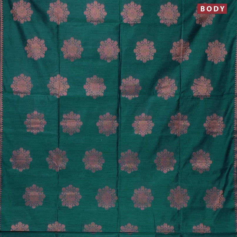 Banarasi cotton saree peacock green with copper zari woven buttas and piping border - {{ collection.title }} by Prashanti Sarees