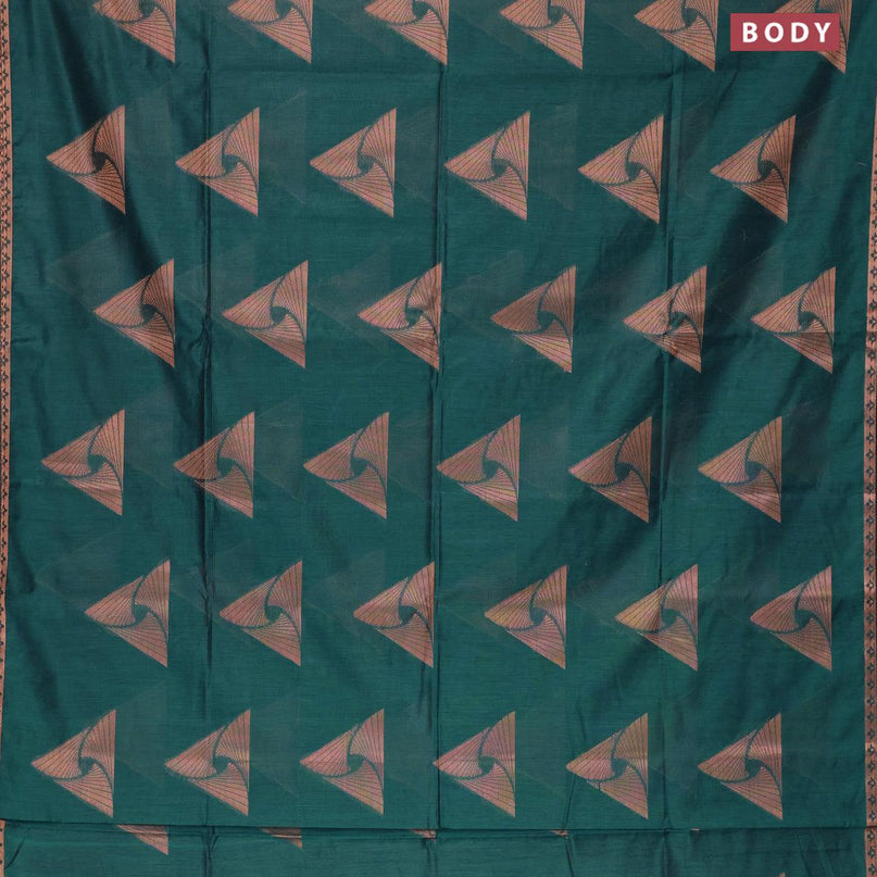 Banarasi cotton saree peacock green with copper zari woven buttas and piping border - {{ collection.title }} by Prashanti Sarees