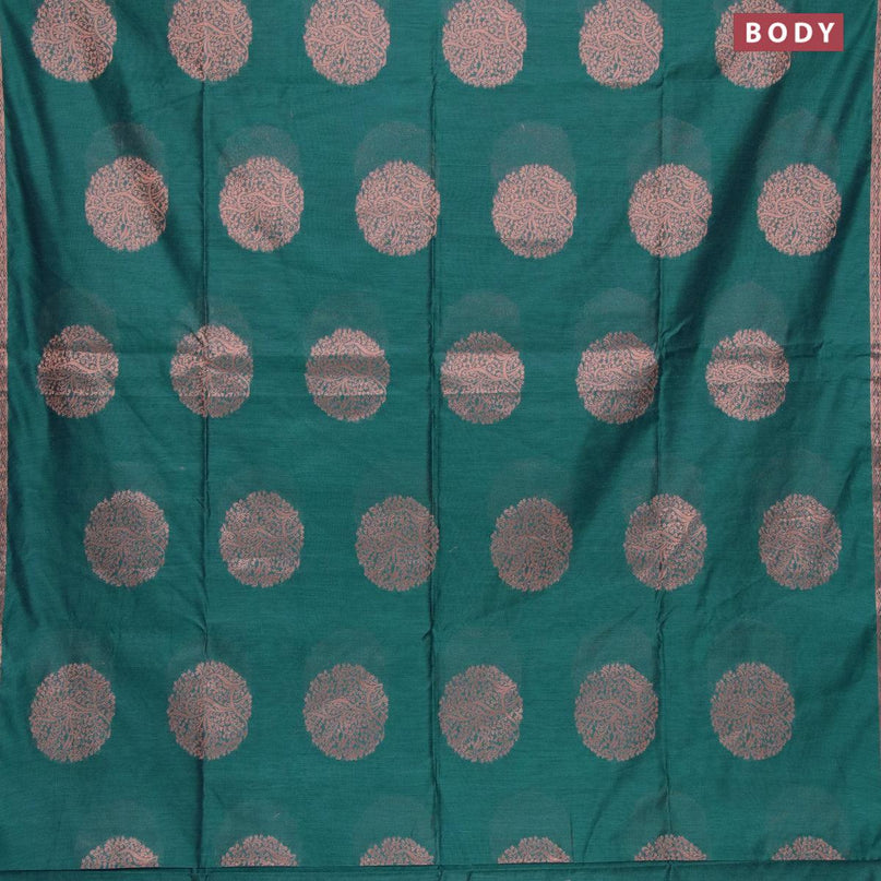 Banarasi cotton saree peacock green with copper zari woven buttas and piping border - {{ collection.title }} by Prashanti Sarees