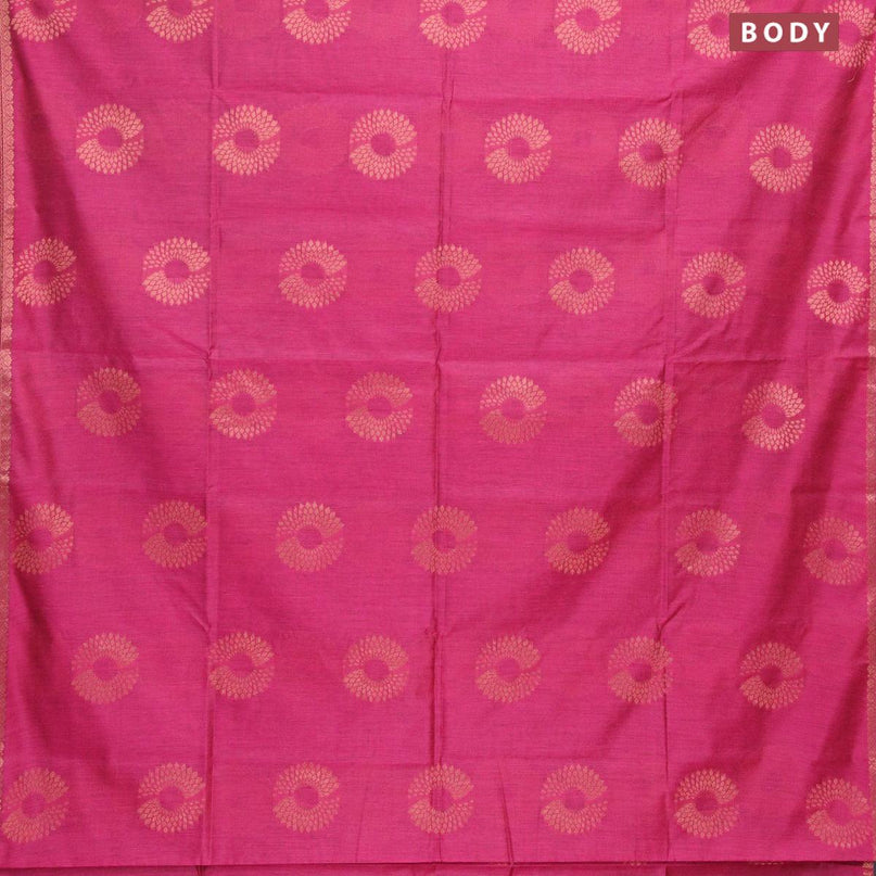 Banarasi cotton saree pink with copper zari woven floral buttas and piping border - {{ collection.title }} by Prashanti Sarees