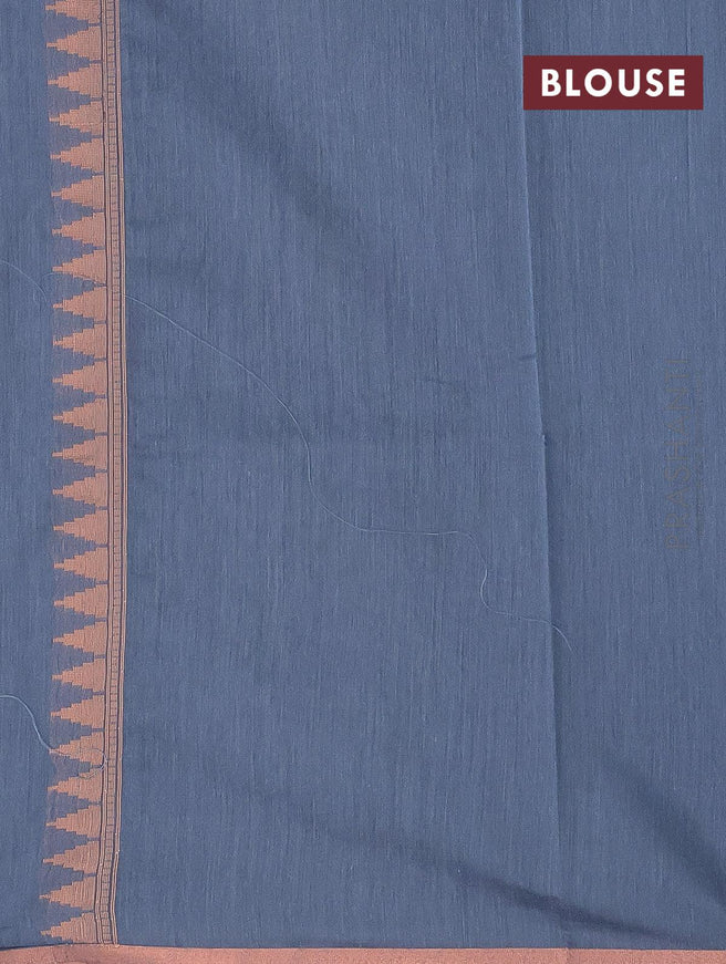 Banarasi semi cotton saree grey with geometric copper zari woven buttas and zari woven piping border - {{ collection.title }} by Prashanti Sarees