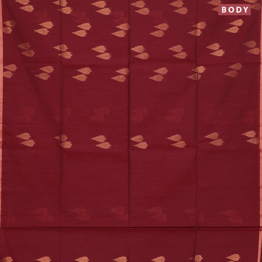 Banarasi semi cotton saree maroon with copper zari woven buttas and piping zari woven border - {{ collection.title }} by Prashanti Sarees