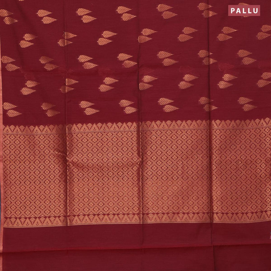 Banarasi semi cotton saree maroon with copper zari woven buttas and piping zari woven border - {{ collection.title }} by Prashanti Sarees