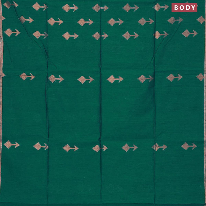 Banarasi semi cotton saree teal green with copper zari woven geometric buttas and piping zari woven border - {{ collection.title }} by Prashanti Sarees