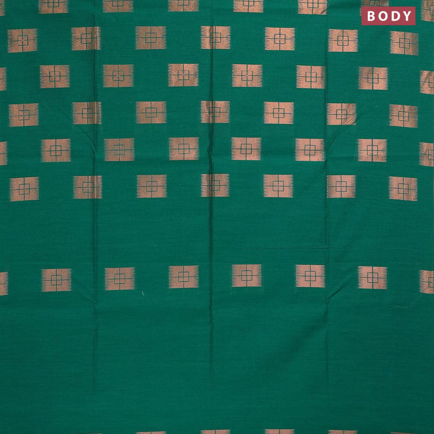 Banarasi semi cotton saree teal green with geometric copper zari woven buttas and zari woven piping border - {{ collection.title }} by Prashanti Sarees