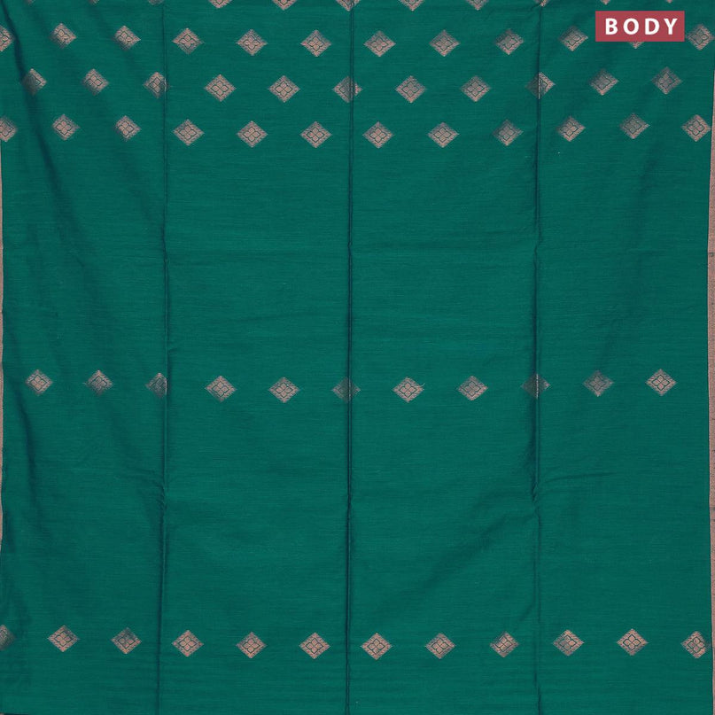 Banarasi semi cotton saree teal green with geometric copper zari woven buttas and zari woven piping border - {{ collection.title }} by Prashanti Sarees