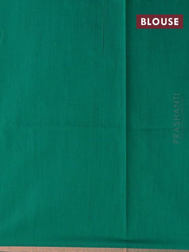 Banarasi semi cotton saree teal green with geometric copper zari woven buttas and zari woven piping border - {{ collection.title }} by Prashanti Sarees