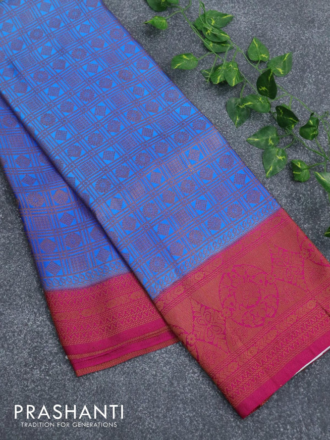 Banarasi semi silk saree blue and pink with allover zari weaves and zari woven border - {{ collection.title }} by Prashanti Sarees