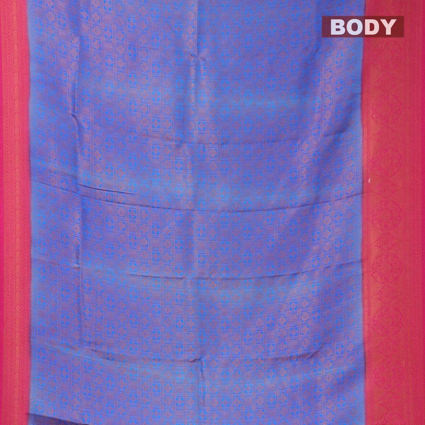 Banarasi semi silk saree blue and pink with allover zari weaves and zari woven border - {{ collection.title }} by Prashanti Sarees