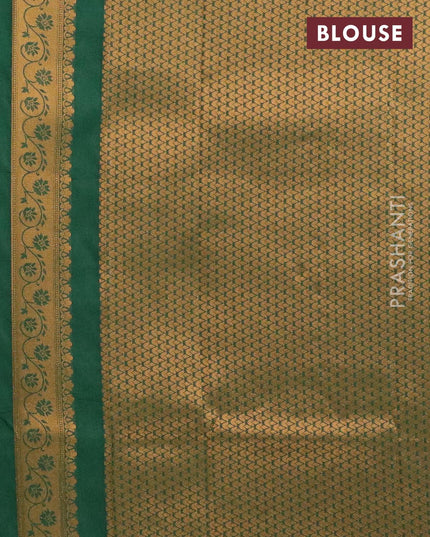 Banarasi semi silk saree cream and dark green with allover zari weaves and zari woven border - {{ collection.title }} by Prashanti Sarees