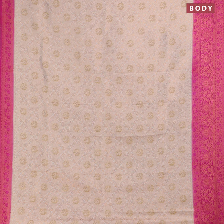 Banarasi semi silk saree cream and magenta pink with allover zari weaves and zari woven border - {{ collection.title }} by Prashanti Sarees