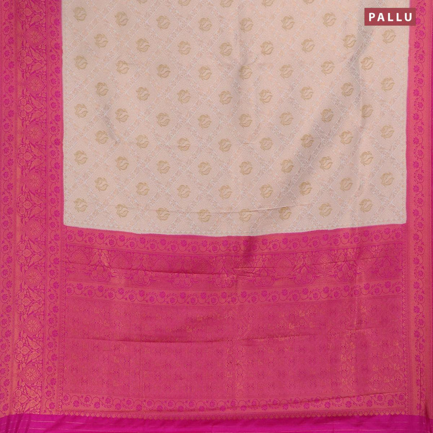 Banarasi semi silk saree cream and magenta pink with allover zari weaves and zari woven border - {{ collection.title }} by Prashanti Sarees