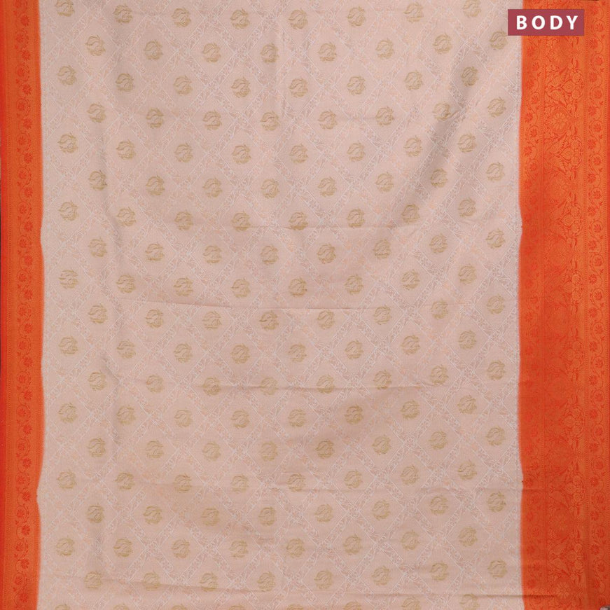 Banarasi semi silk saree cream and orange with allover zari weaves and zari woven border - {{ collection.title }} by Prashanti Sarees