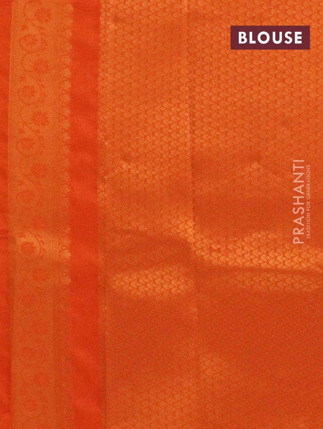 Banarasi semi silk saree cream and orange with allover zari weaves and zari woven border - {{ collection.title }} by Prashanti Sarees